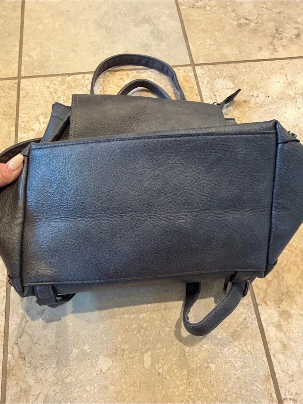 Stud-Trim Faux-Leather Navy Backpack Tote